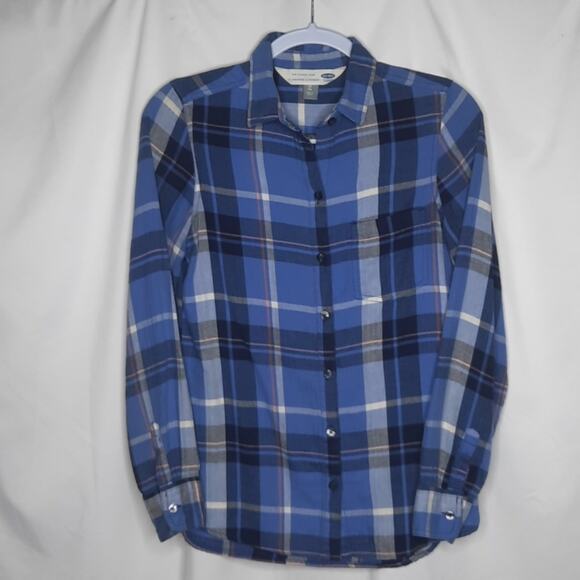 Old Navy Women's The Classic Shirt Plaid Button Up Flannel Blue XS - Picture 1 of 7